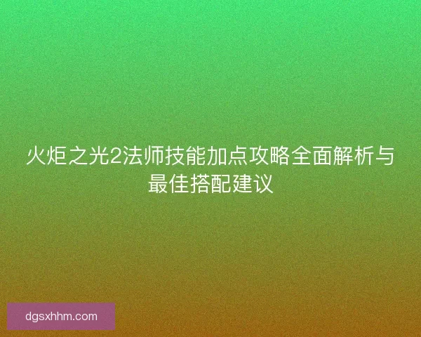 火炬之光2法师技能加点攻略全面解析与最佳搭配建议